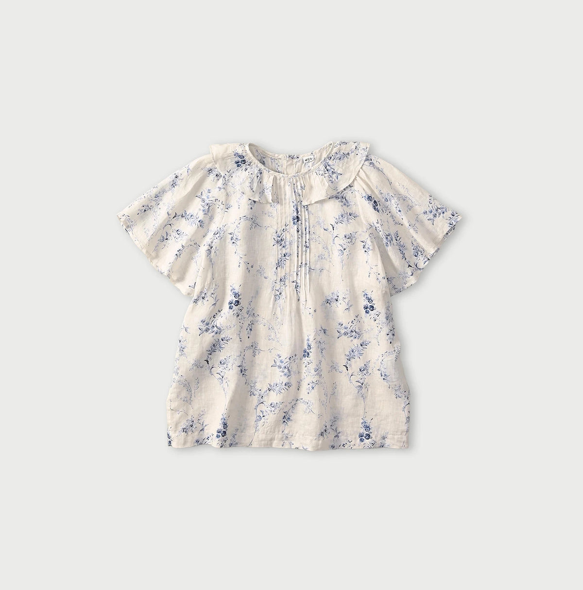 45R Linen Campanula Tucked Collar Blouse