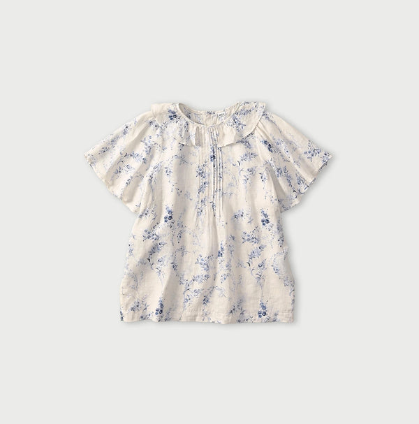 45R Linen Campanula Tucked Collar Blouse