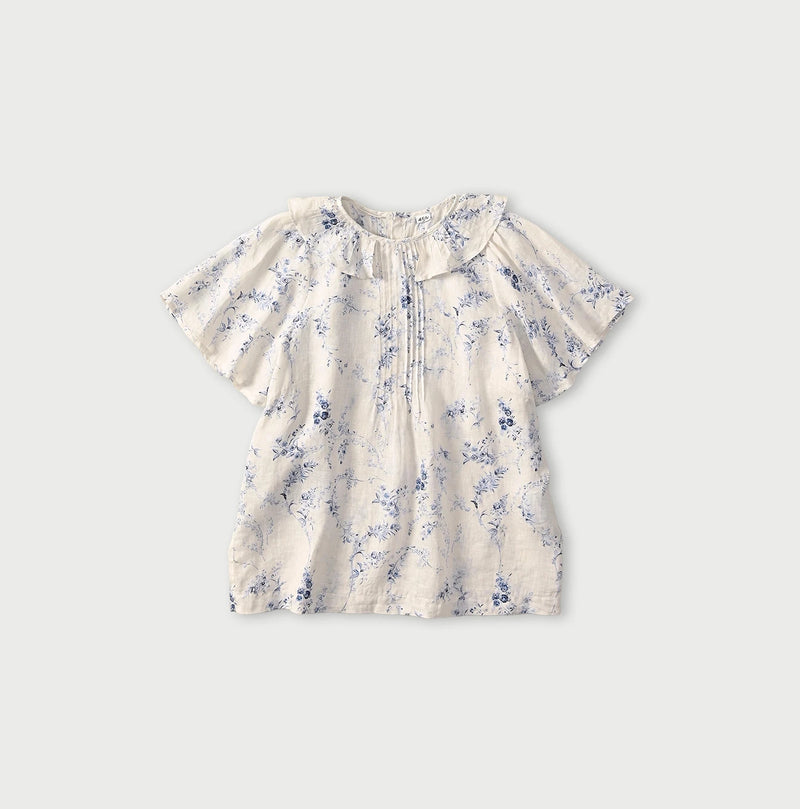 45R Linen Campanula Tucked Collar Blouse - Image 1