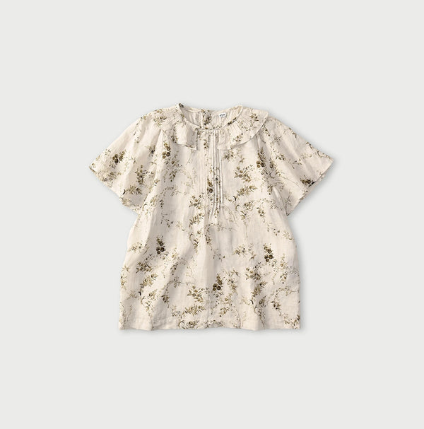45R Linen Campanula Tucked Collar Blouse