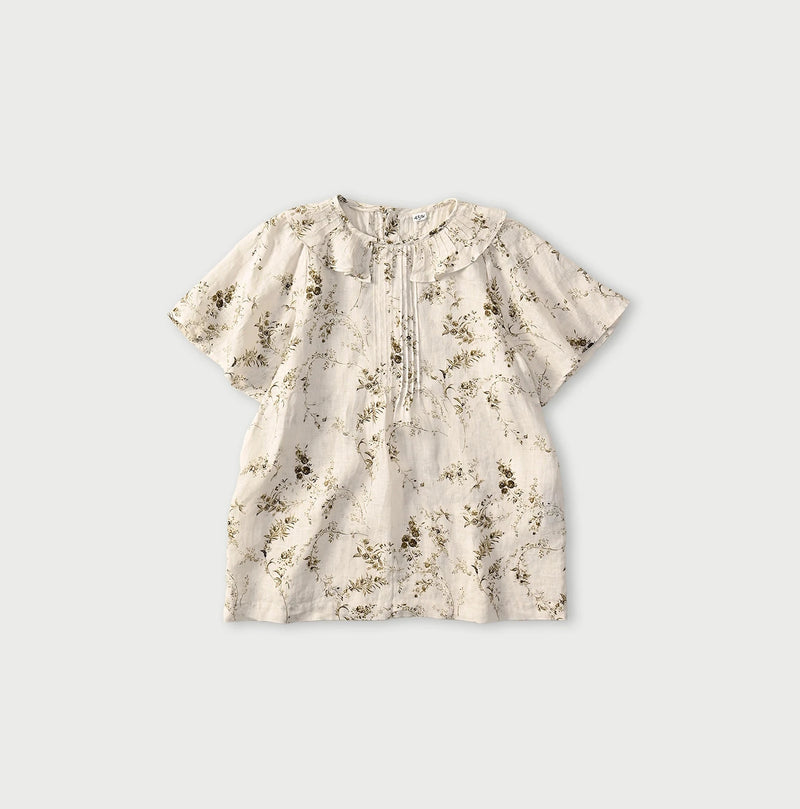 45R Linen Campanula Tucked Collar Blouse - Image 2