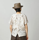 45R Linen Campanula Tucked Collar Blouse