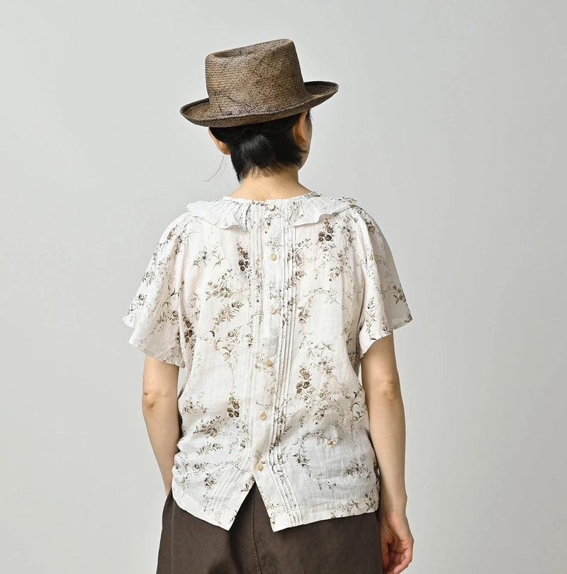 45R Linen Campanula Tucked Collar Blouse - Image 6