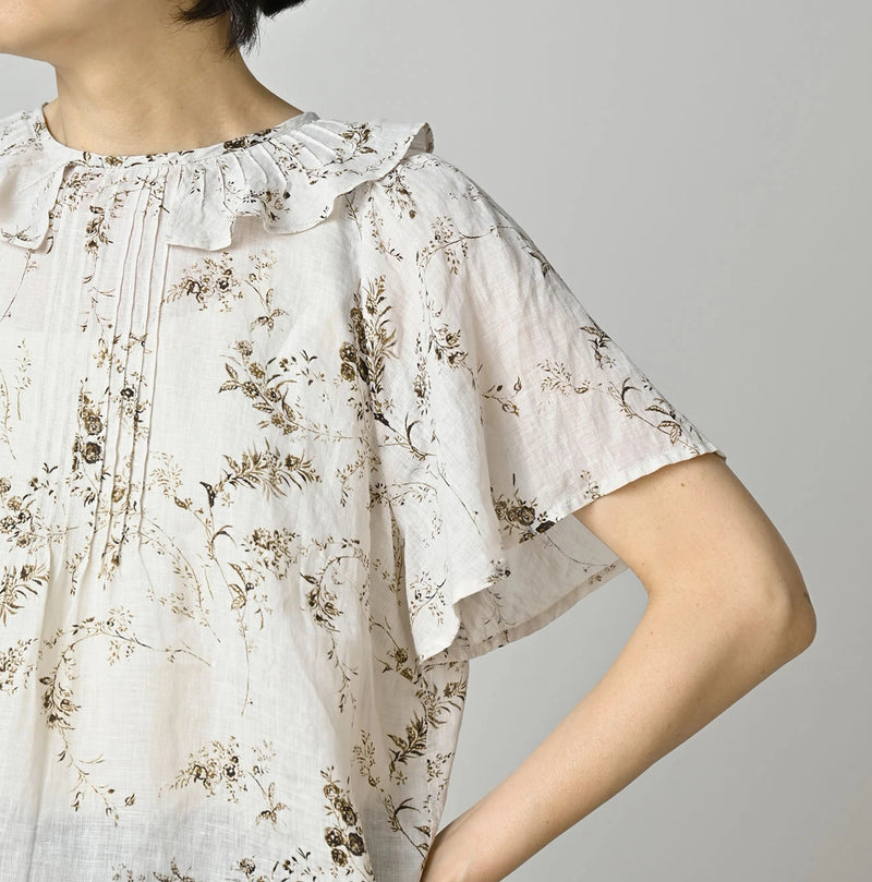 45R Linen Campanula Tucked Collar Blouse - Image 8