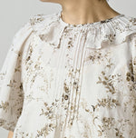 45R Linen Campanula Tucked Collar Blouse