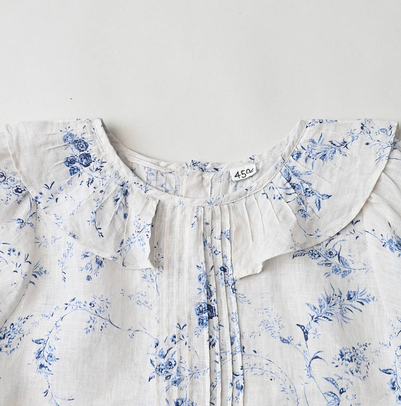 45R Linen Campanula Tucked Collar Blouse - Image 13