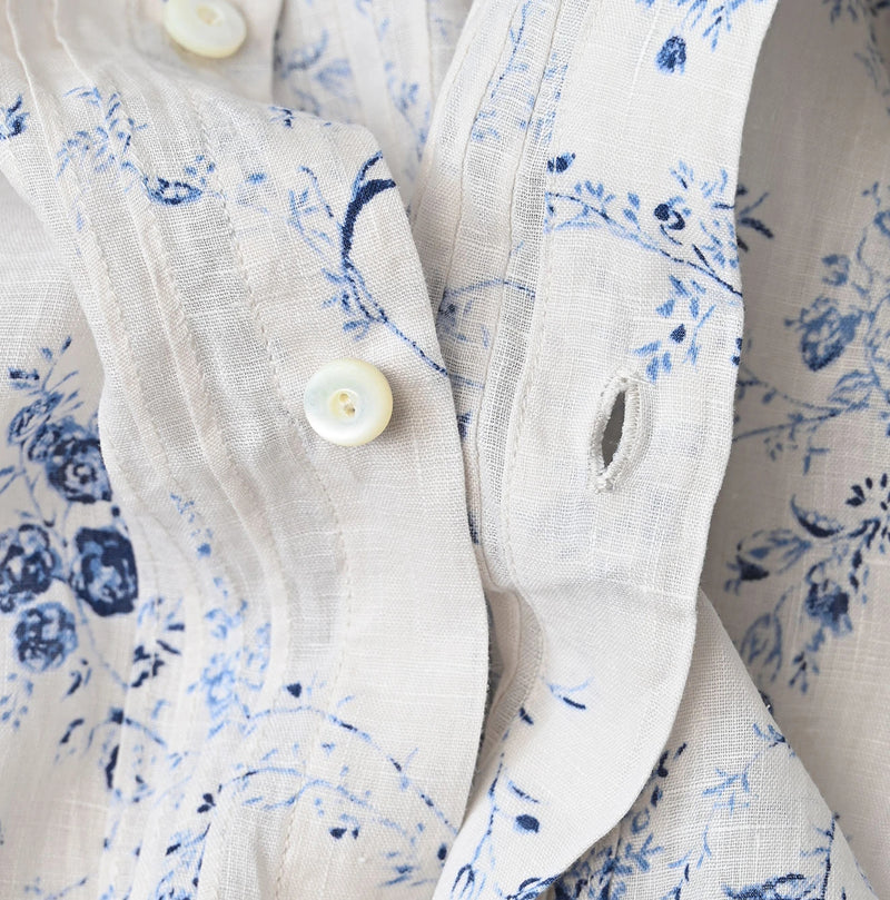 45R Linen Campanula Tucked Collar Blouse - Image 16
