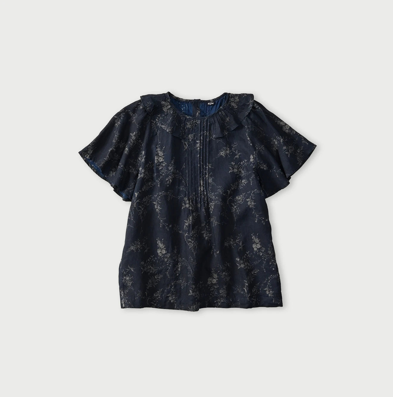 45R Indigo Linen Campanula Tucked Collar Blouse - Image 1