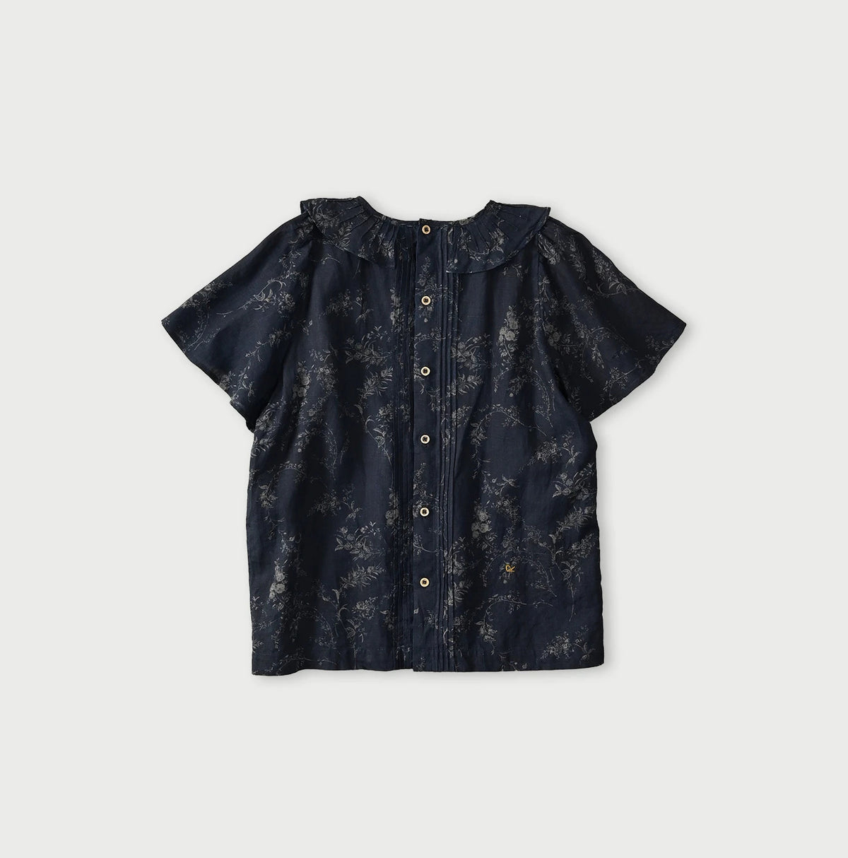 45R Indigo Linen Campanula Tucked Collar Blouse