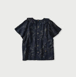 45R Indigo Linen Campanula Tucked Collar Blouse