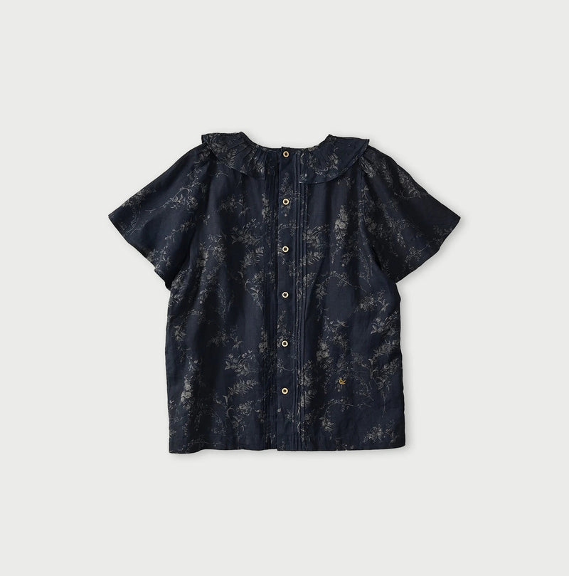 45R Indigo Linen Campanula Tucked Collar Blouse - Image 12