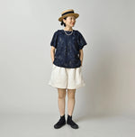 45R Indigo Linen Campanula Tucked Collar Blouse