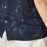 45R Indigo Linen Campanula Tucked Collar Blouse