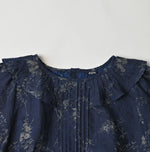 45R Indigo Linen Campanula Tucked Collar Blouse
