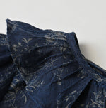 45R Indigo Linen Campanula Tucked Collar Blouse