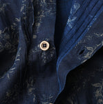 45R Indigo Linen Campanula Tucked Collar Blouse