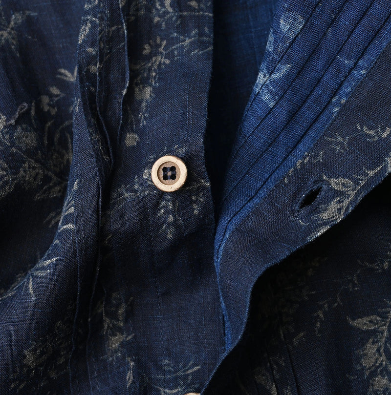 45R Indigo Linen Campanula Tucked Collar Blouse - Image 16