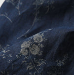 45R Indigo Linen Campanula Tucked Collar Blouse