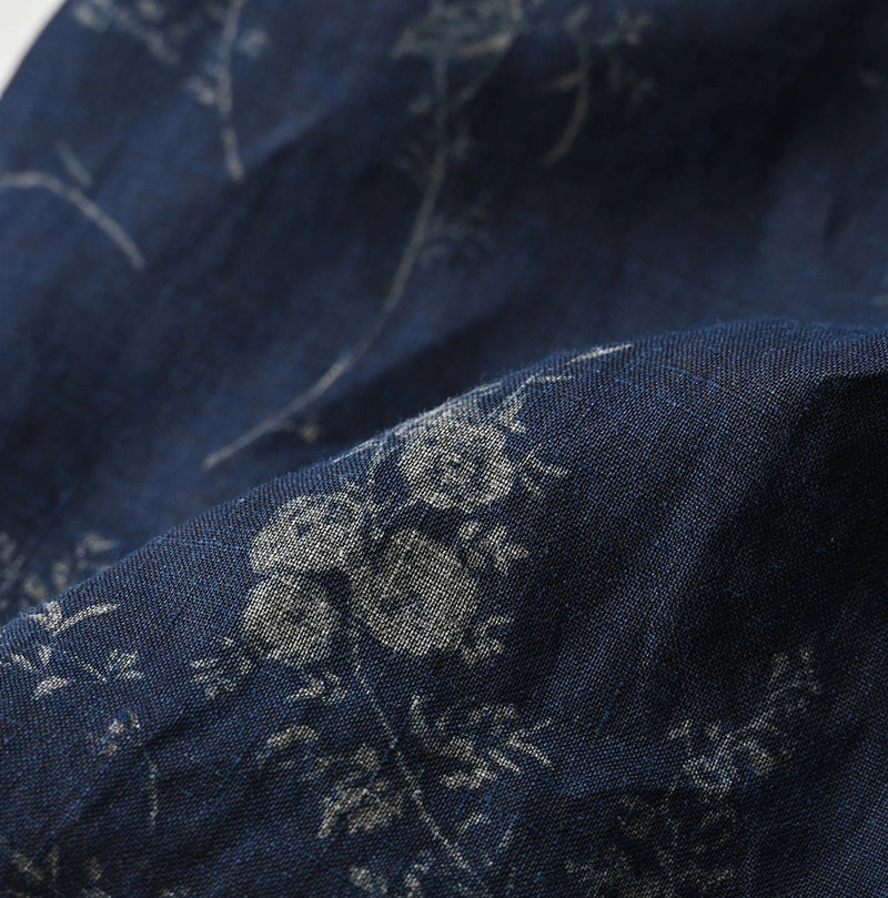 45R Indigo Linen Campanula Tucked Collar Blouse - Image 18