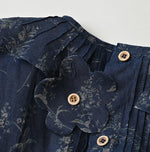 45R Indigo Linen Campanula Tucked Collar Blouse
