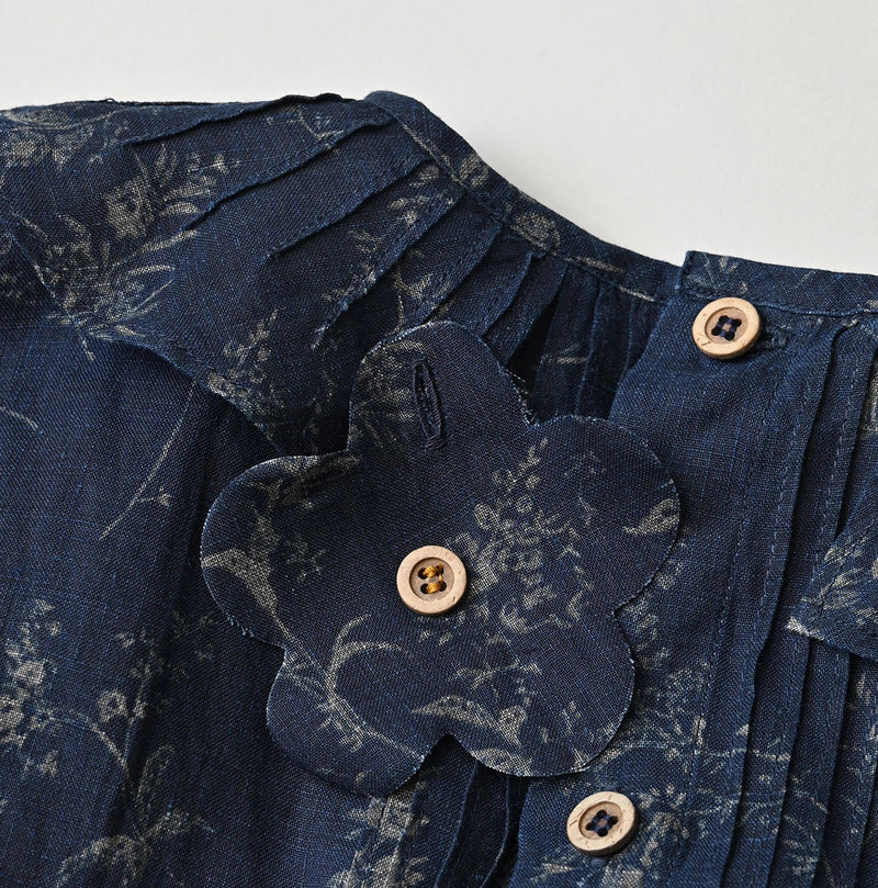 45R Indigo Linen Campanula Tucked Collar Blouse - Image 20