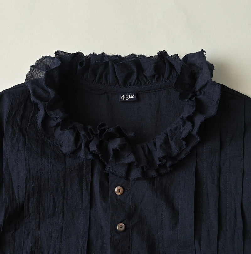45R Indigo Khadi Frill Talula Blouse - Image 13
