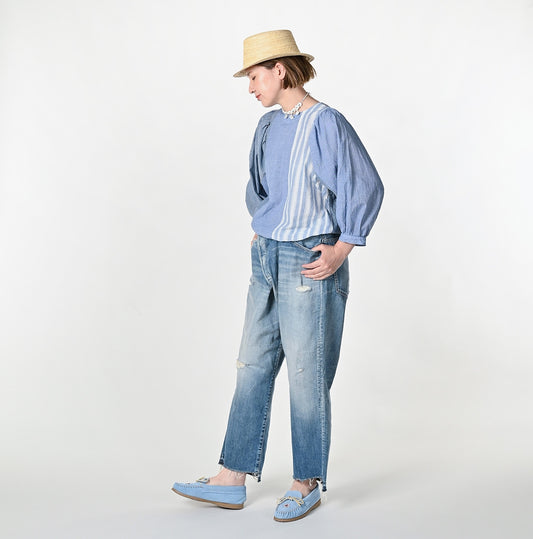 45R Aikaze Khadi Mix Puff Sleeve Blouse