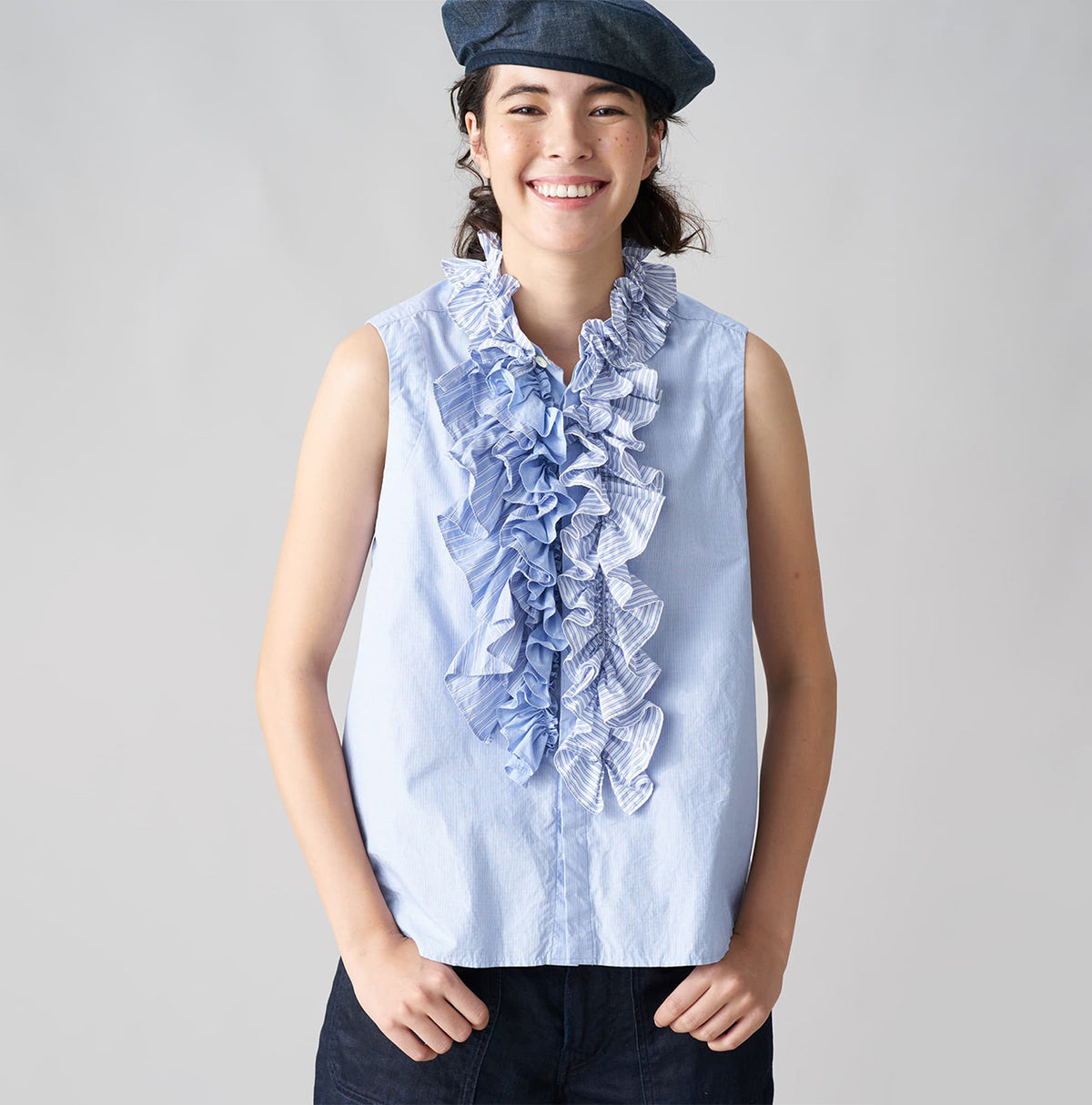 Broadcloth Mix Frilled Sleeveless Top