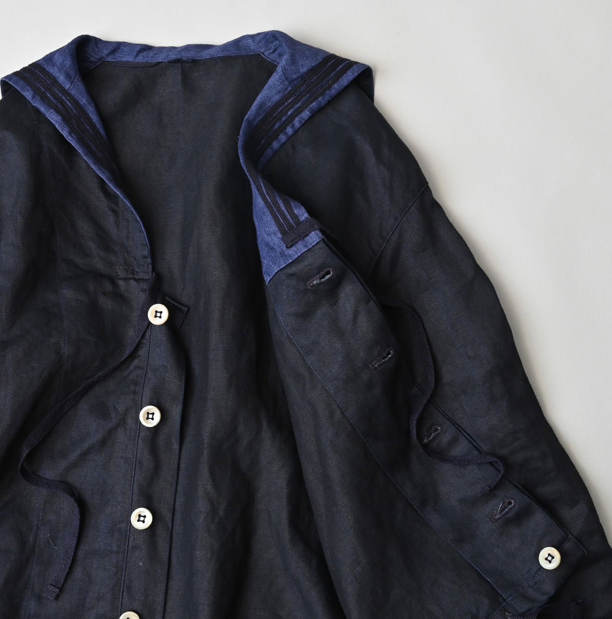 Indigo Linen Sateen Sailor Blouse