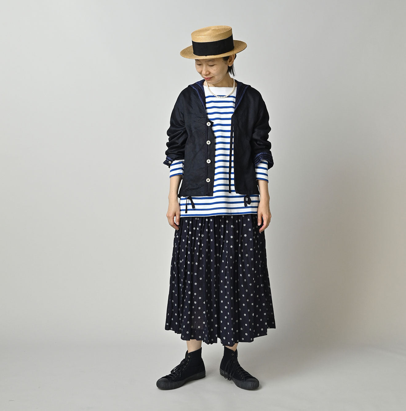 Indigo Linen Sateen Sailor Blouse - Image 2