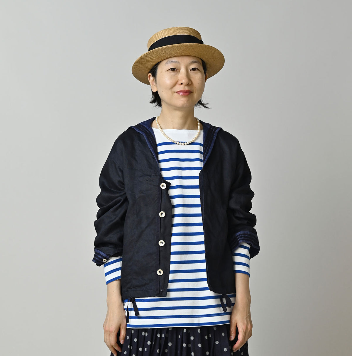 Indigo Linen Sateen Sailor Blouse