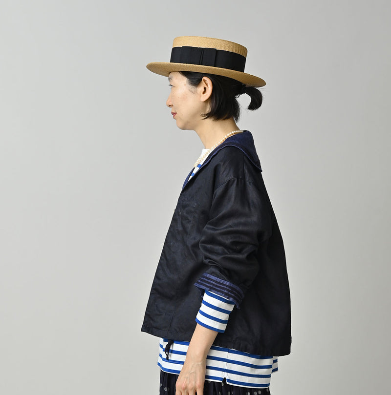 Indigo Linen Sateen Sailor Blouse - Image 4