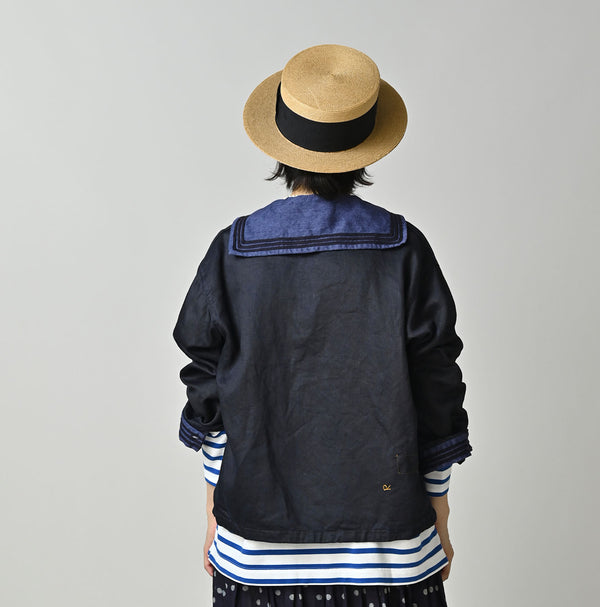 Indigo Linen Sateen Sailor Blouse