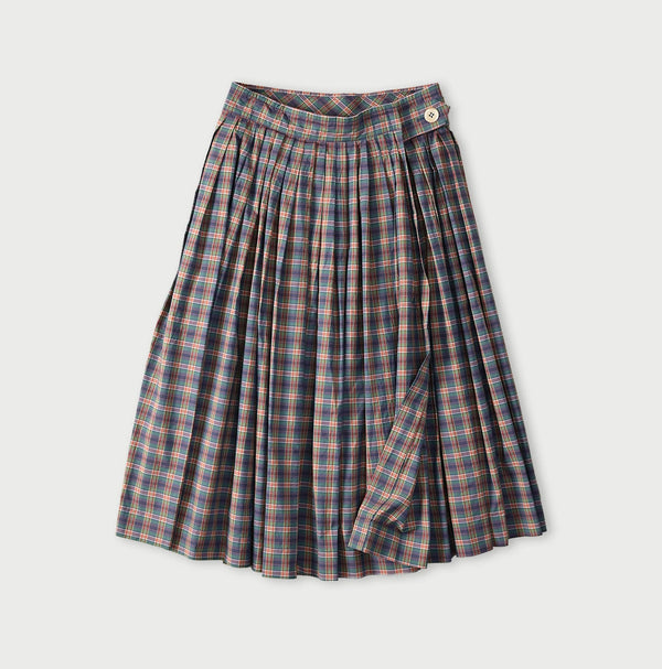 45R Broadcloth Madras Tucked Wrap Skirt