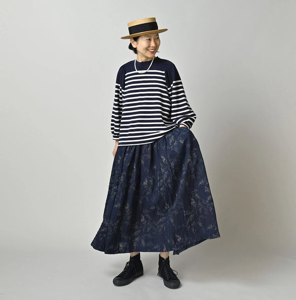 45R Indigo Linen Campanula Easy Gathered Skirt