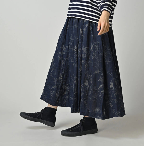 45R Indigo Linen Campanula Easy Gathered Skirt