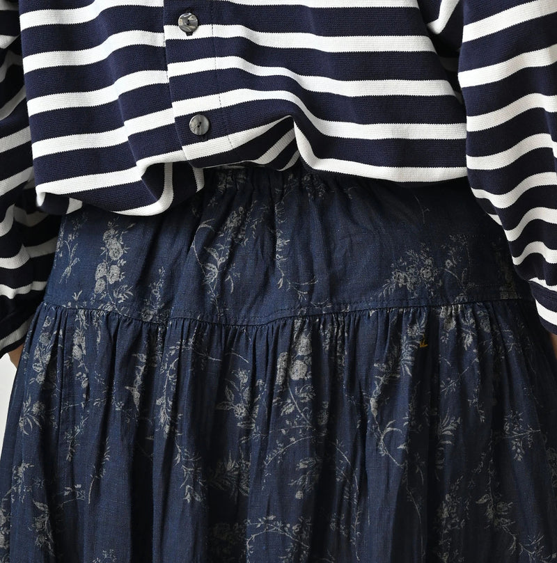 45R Indigo Linen Campanula Easy Gathered Skirt - Image 8