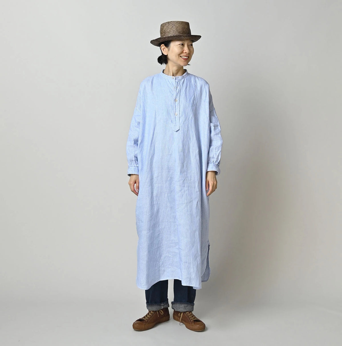 45R Linen Oxford Big Shirt Dress