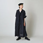 45R Indigo Gauze Polka Dot Coupe Smock Dress