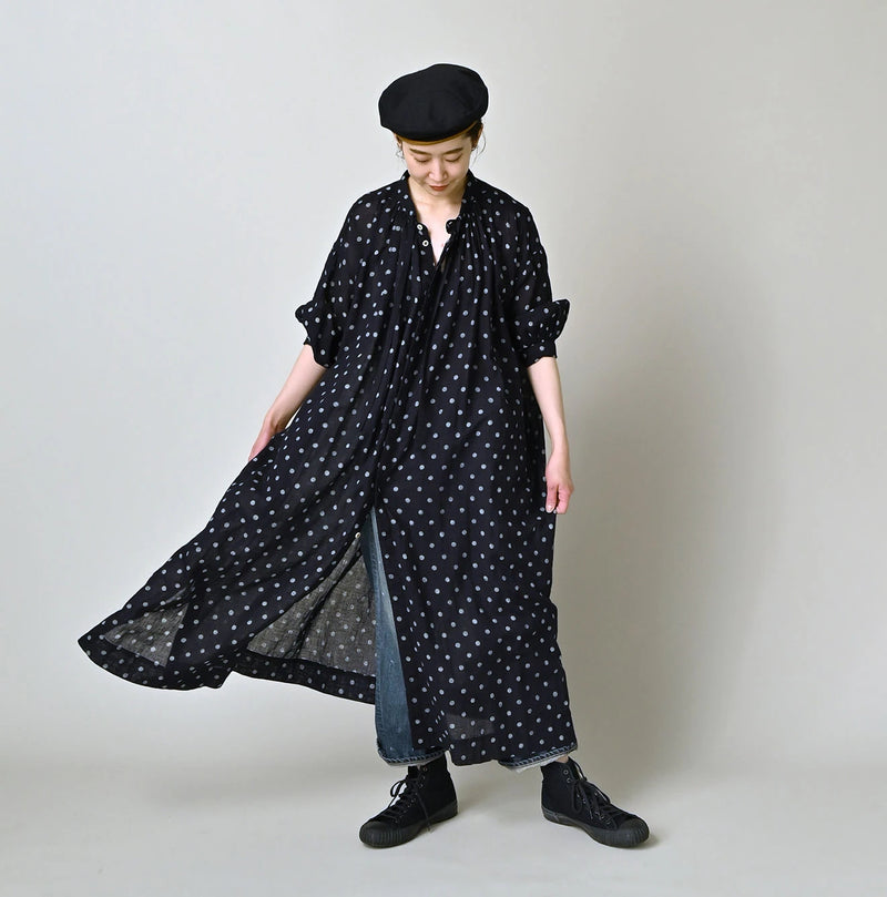 45R Indigo Gauze Polka Dot Coupe Smock Dress - Image 3