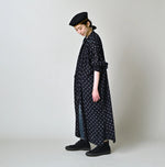45R Indigo Gauze Polka Dot Coupe Smock Dress