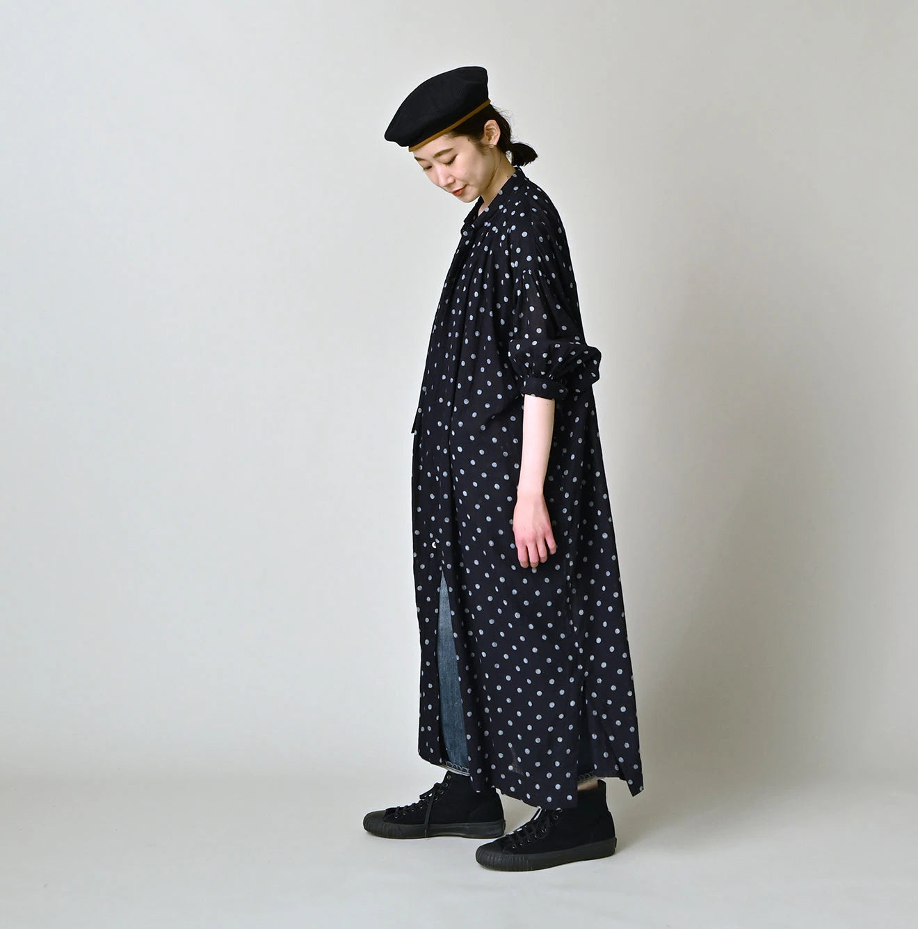 45R Indigo Gauze Polka Dot Coupe Smock Dress - Image 4