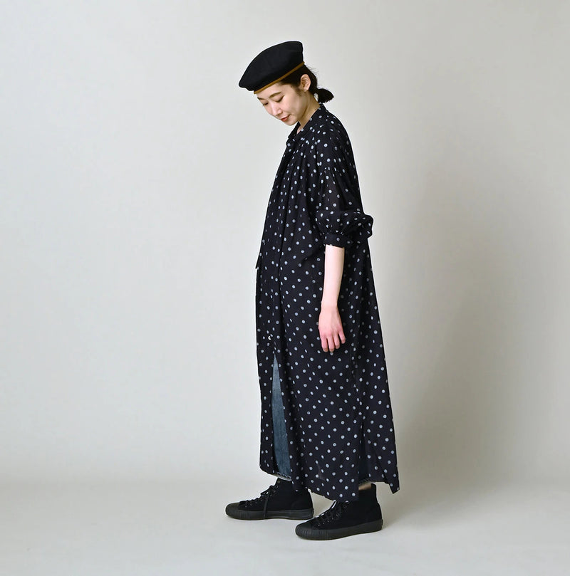 45R Indigo Gauze Polka Dot Coupe Smock Dress - Image 4