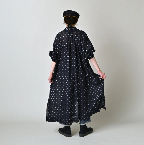 45R Indigo Gauze Polka Dot Coupe Smock Dress