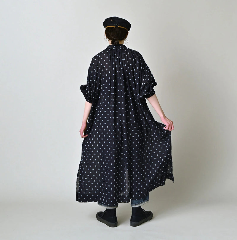 45R Indigo Gauze Polka Dot Coupe Smock Dress - Image 5