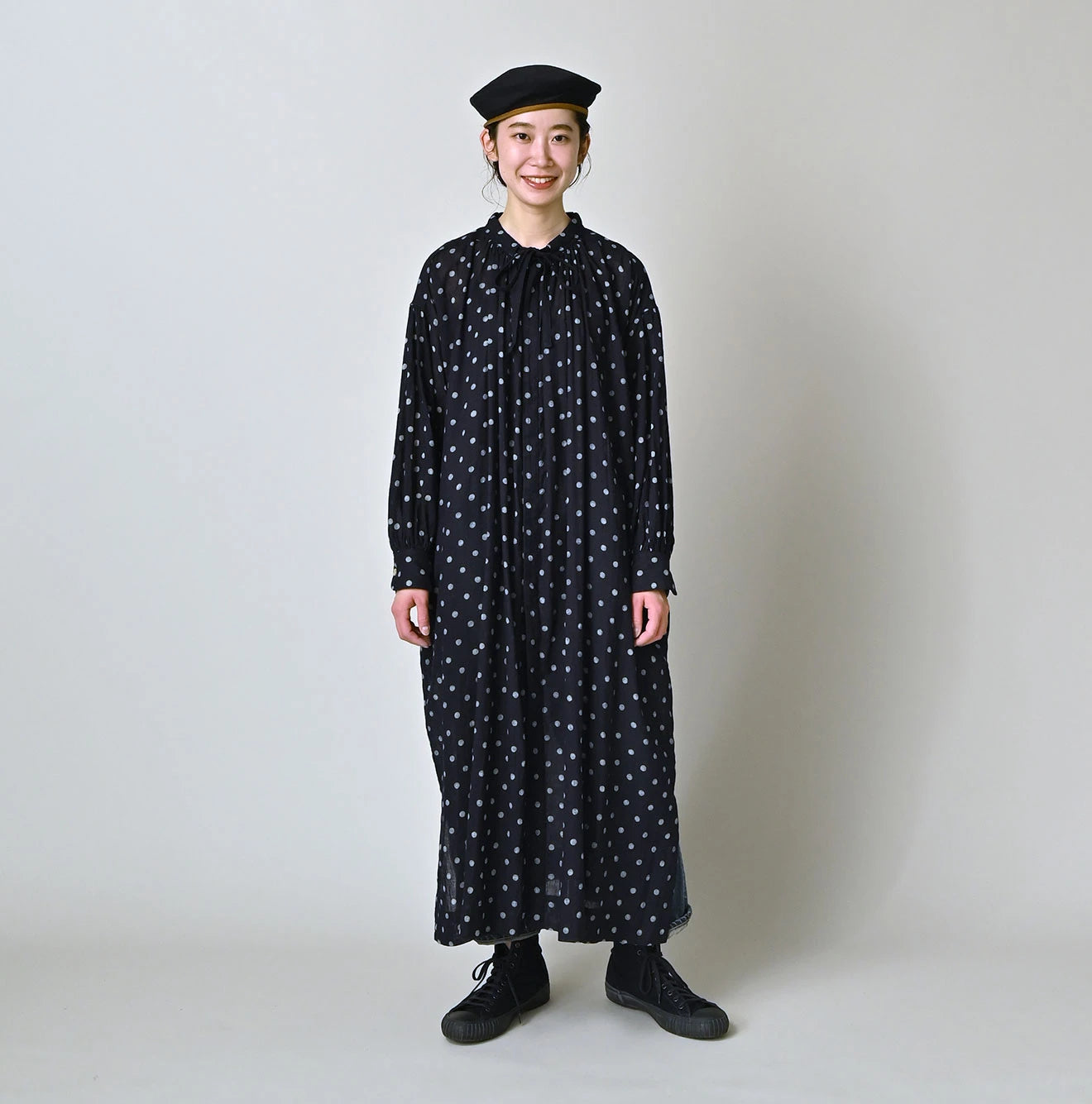 45R Indigo Gauze Polka Dot Coupe Smock Dress - Image 6