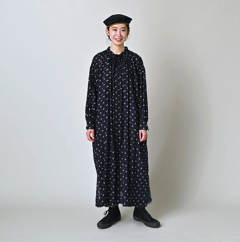 45R Indigo Gauze Polka Dot Coupe Smock Dress - Image 6
