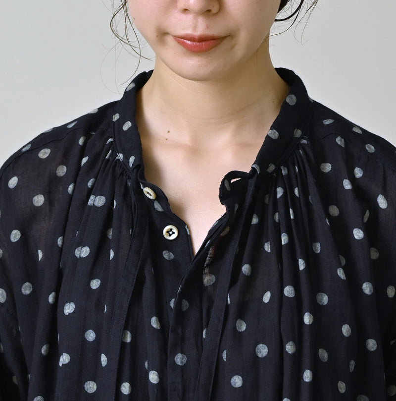 45R Indigo Gauze Polka Dot Coupe Smock Dress - Image 7