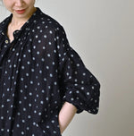 45R Indigo Gauze Polka Dot Coupe Smock Dress