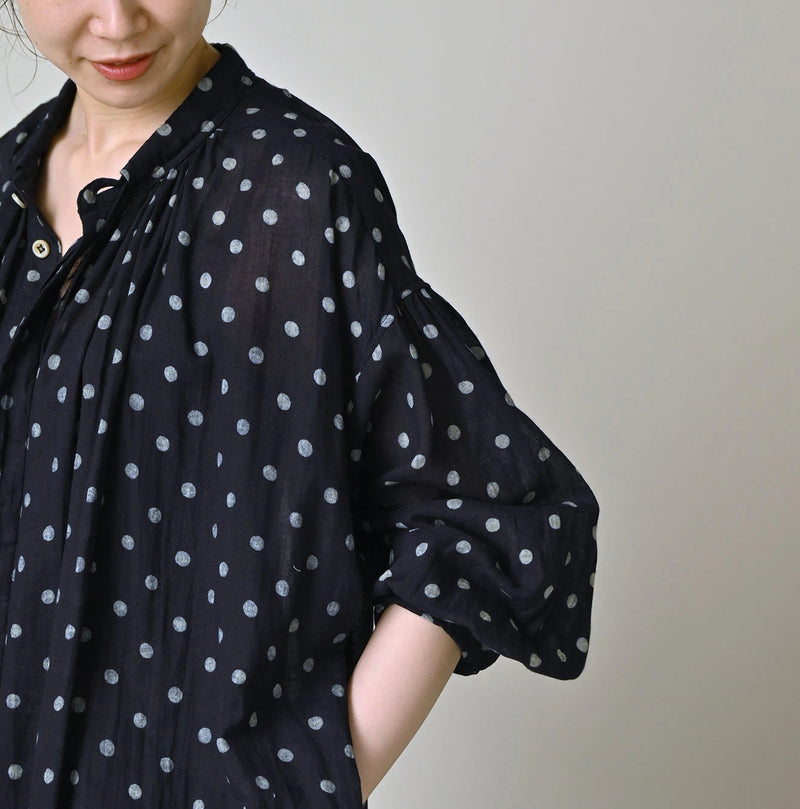 45R Indigo Gauze Polka Dot Coupe Smock Dress - Image 8